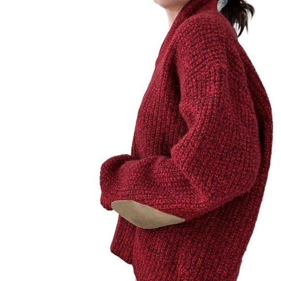 Vintage American Eagle Red Mareled Cowl Neck Ribbed Wool Sweater Elbow Patch L - Picture 6 of 7